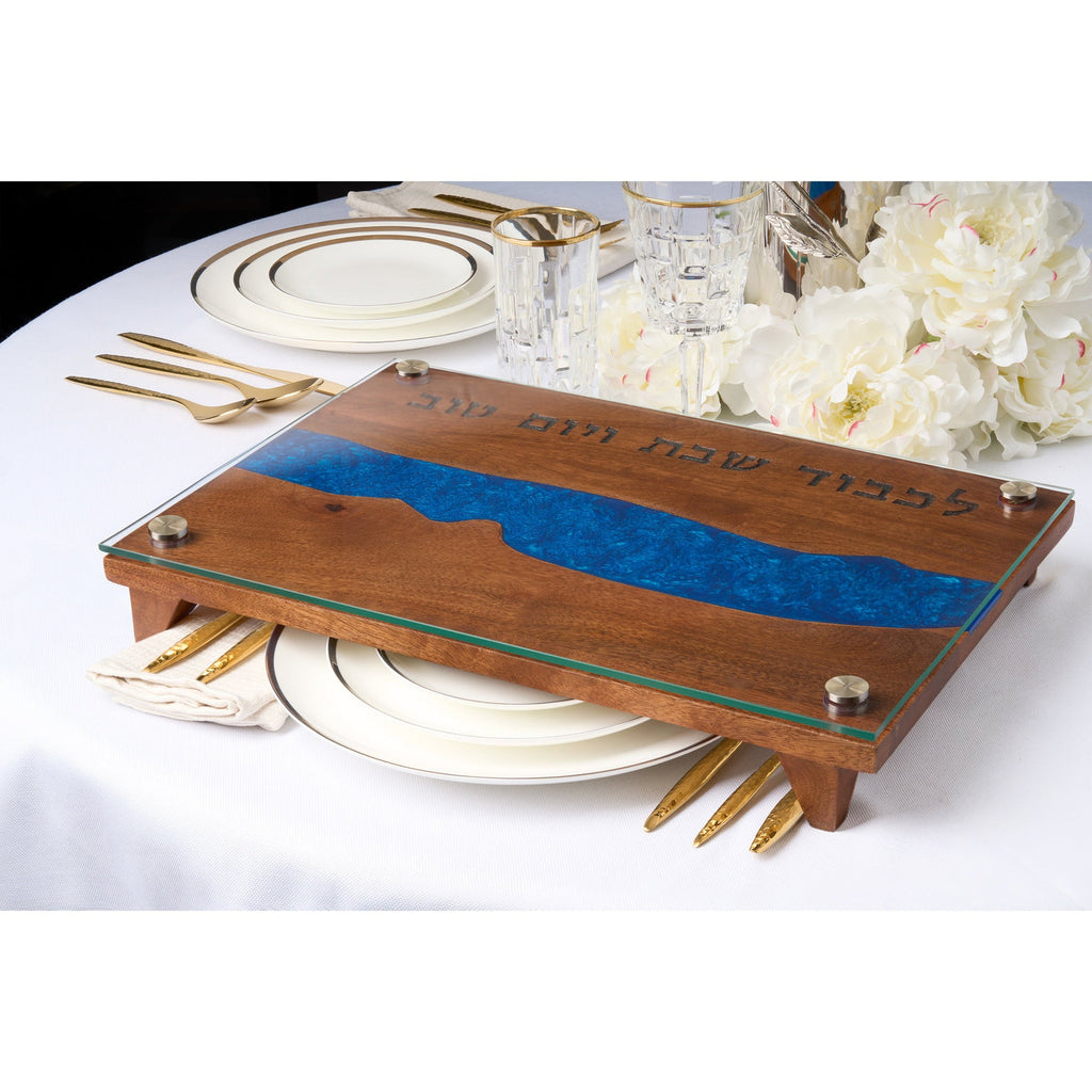 Walnut & Blue Resin Raised Challah Board Godinger Acacia Wood, All Judaica, Challah Board, Challah Boards, Judaica, Resin, Walnut