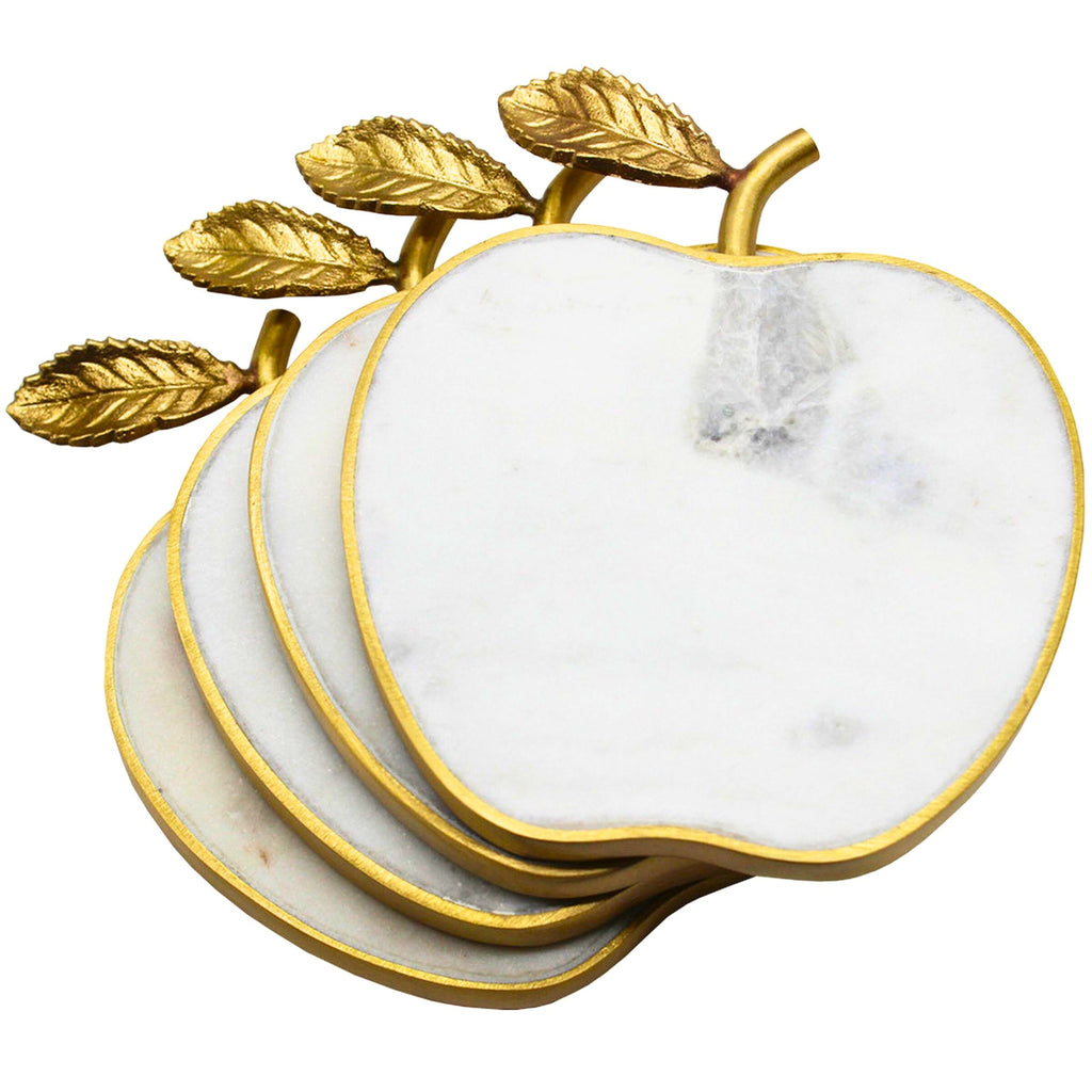 White Marble Apple Coaster Set Godinger All Glassware & Barware, Apple, Coaster, Coaster Set, Coasters, Marble, Marble Coaster, White, White & Gold, White Marble