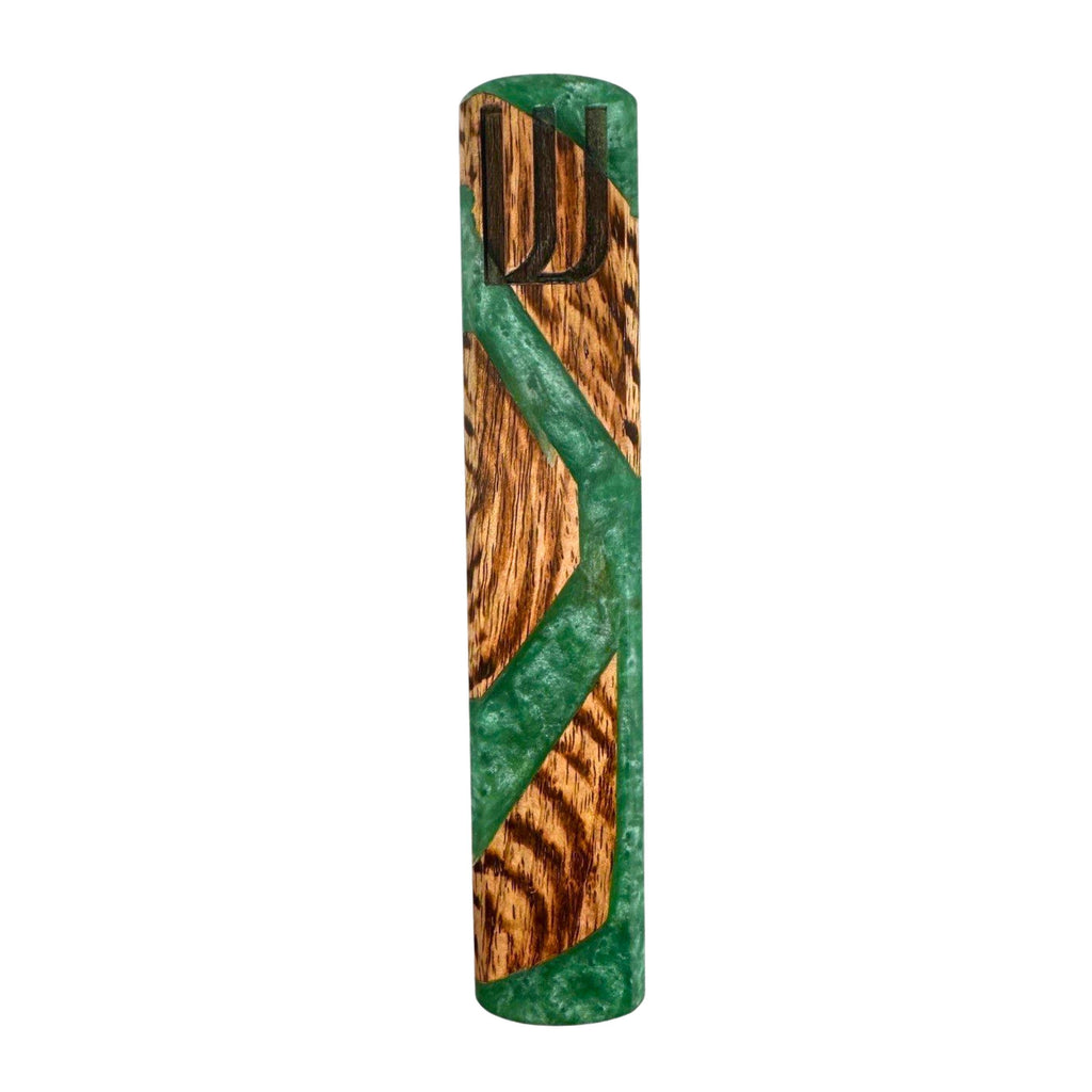 Wood & Green Resin Mezuzah Godinger Acacia Wood, All Judaica, Green, Judaica, Mezuzah, Natural, Resin, Resin Mezuzah, Shin