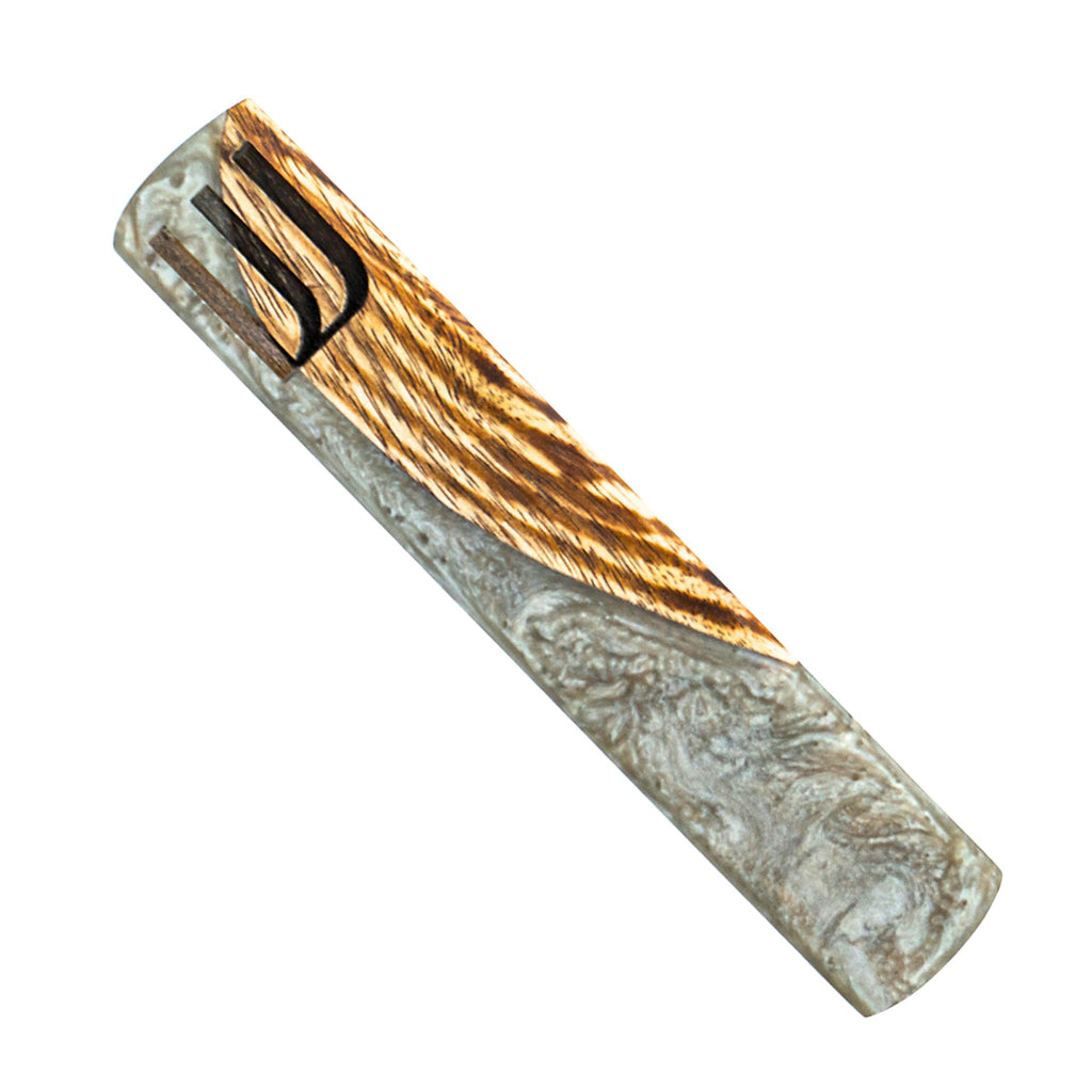 Wood & Grey Resin Mezuzah Godinger All Judaica, Grey, Judaica, Mezuzah, Natural, Resin, Resin Mezuzah, Shin