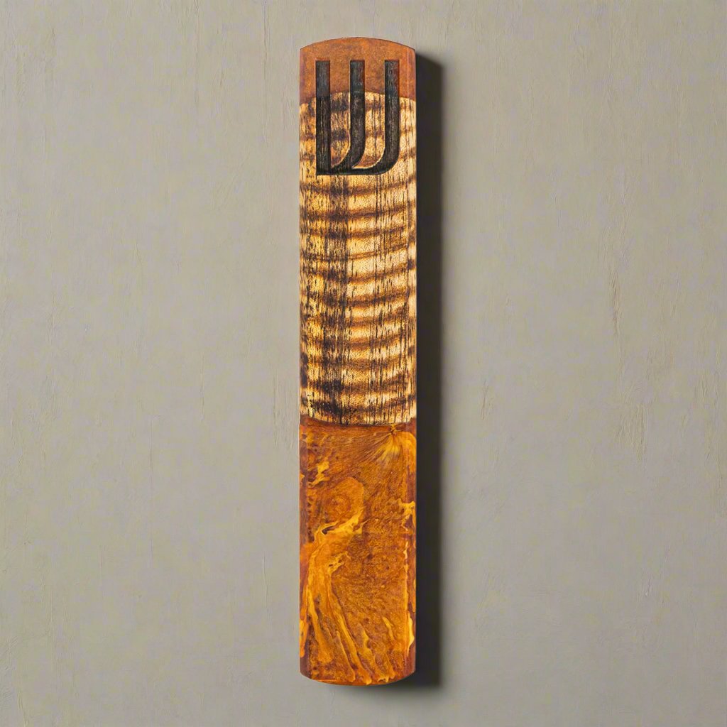 Wood & Resin Mezuzah Godinger Acacia Wood, All Judaica, Brown, Judaica, Mezuzah, Natural, Resin, Resin Mezuzah, Shin