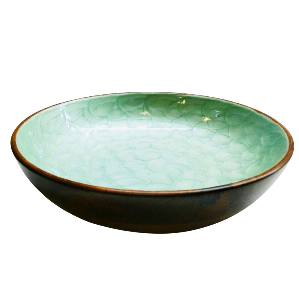 Capri Mint Serving Bowl Godinger All Dining, All Kitchen, Mint, Salad Bowl, Serving Bowls, Walnut, Wood & Enamel