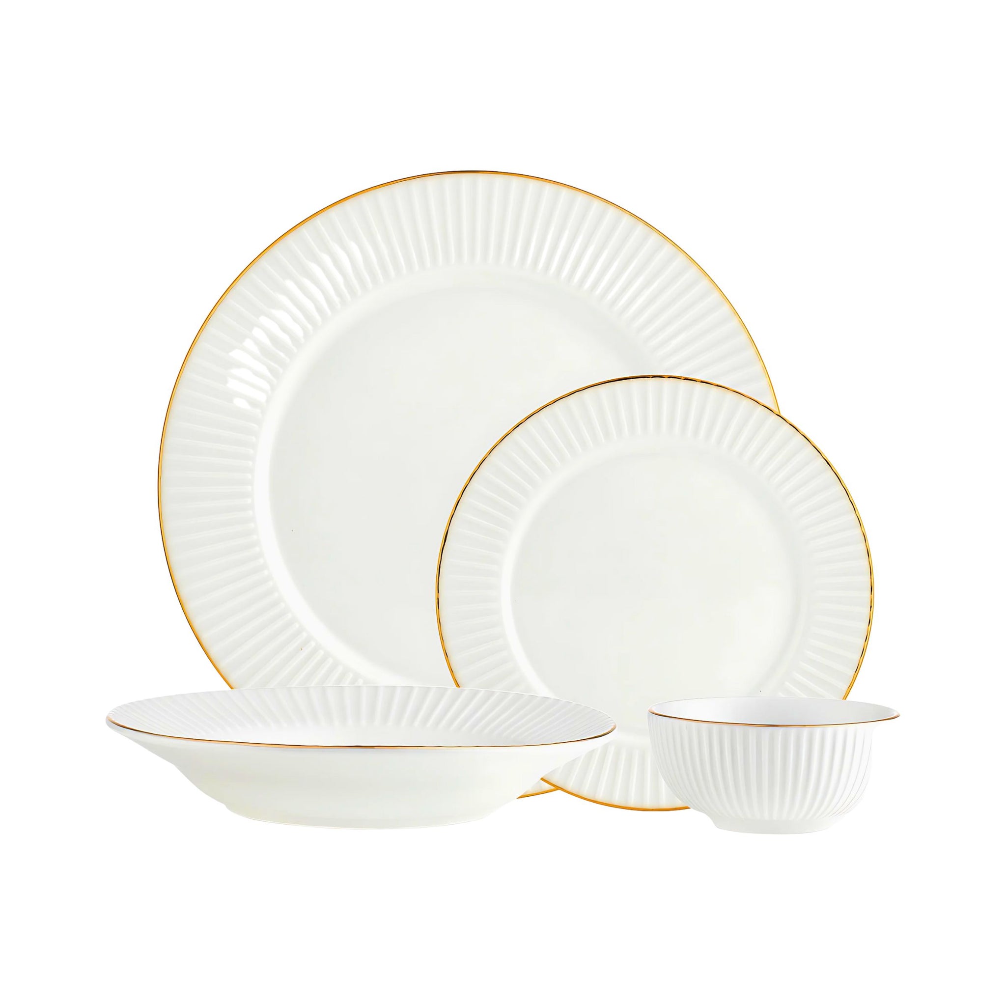 Inventure Gold Rim Porcelain 16 Piece Dinnerware Set, Service For
