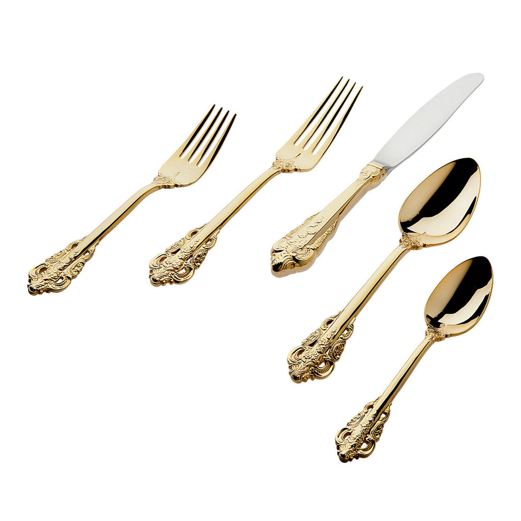 20th Century Baroque 24kt Gold Plated 18/10 Stainless Steel 20 Piece Flatware Set, Service For 4 godinger