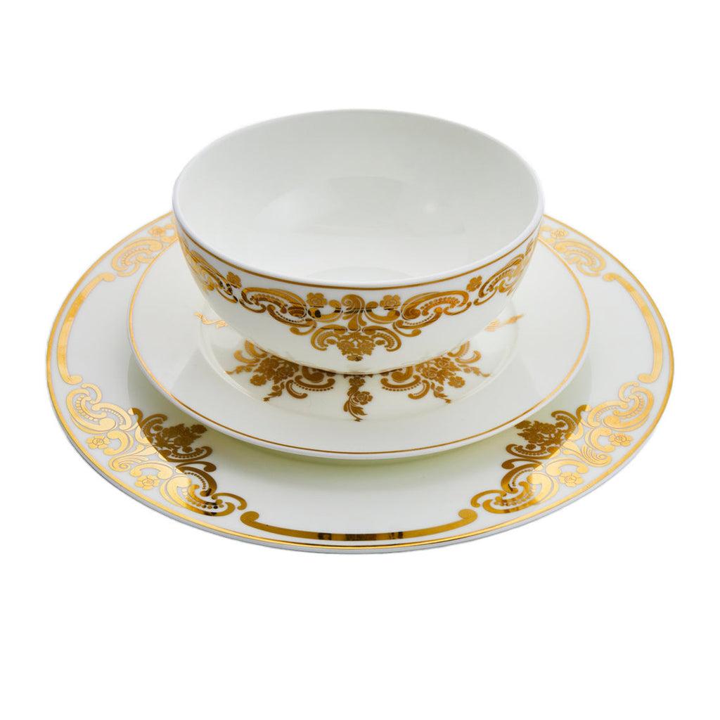 20th Century Baroque Bone China 16 Piece Dinnerware Set, Service for 4 Godinger 16 Piece Dinnerware, 16 Piece Dinnerware Set, 16 Piece Set, 20th Century Baroque, All Dining, Baroque, Bone China, Bone China Dinnerware, Bone China Dinnerware Set, Bone China Set, Fine Dinnerware, Gold, Gold Accent, Gold Dinnerware, White, White & Gold Bone China, White Dinnerware