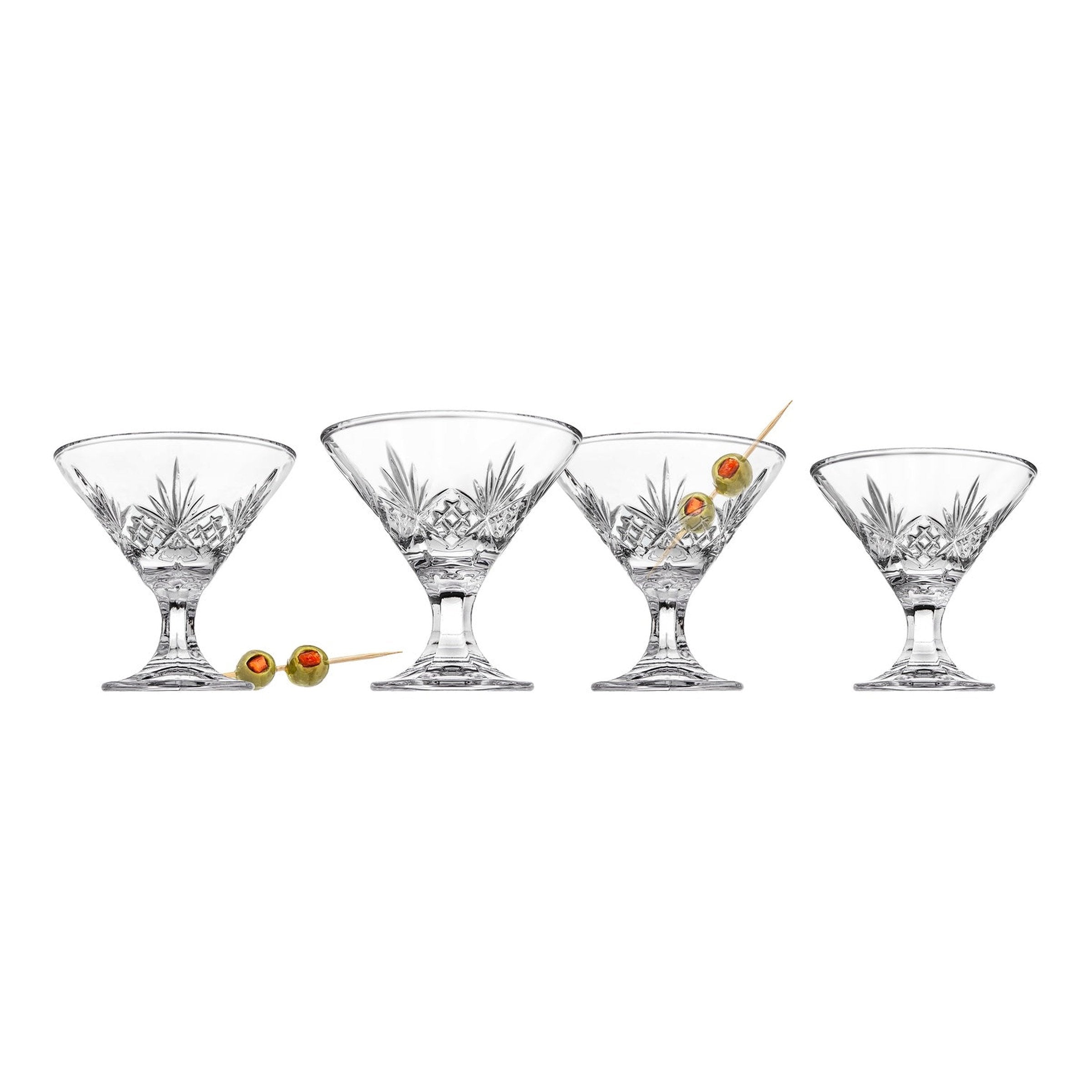 set of 4 Godinger crystal Martini glasses NWOB, 6 3/4” tall., 5”wide  REDUCED 15%