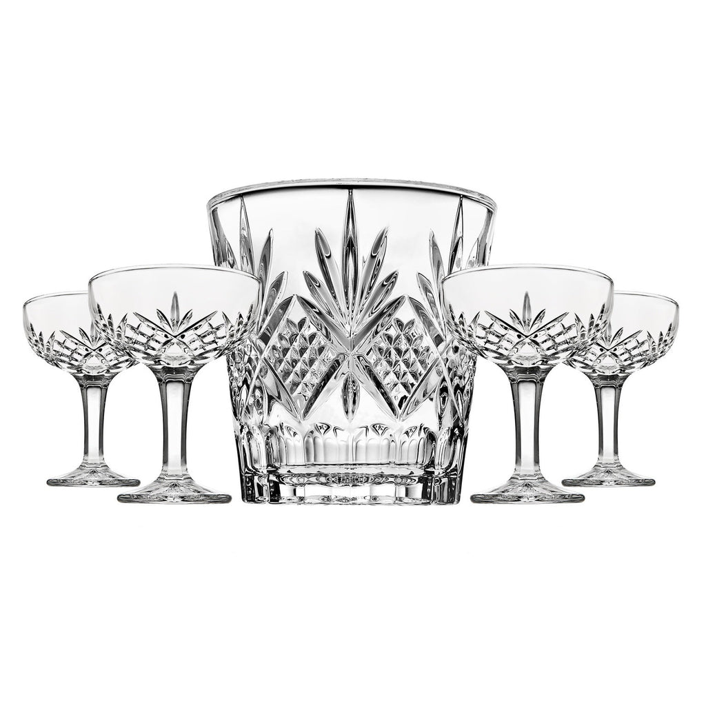 Dublin Crystal 5 Piece Champagne Ice Bucket and Champagne Coup Set godinger