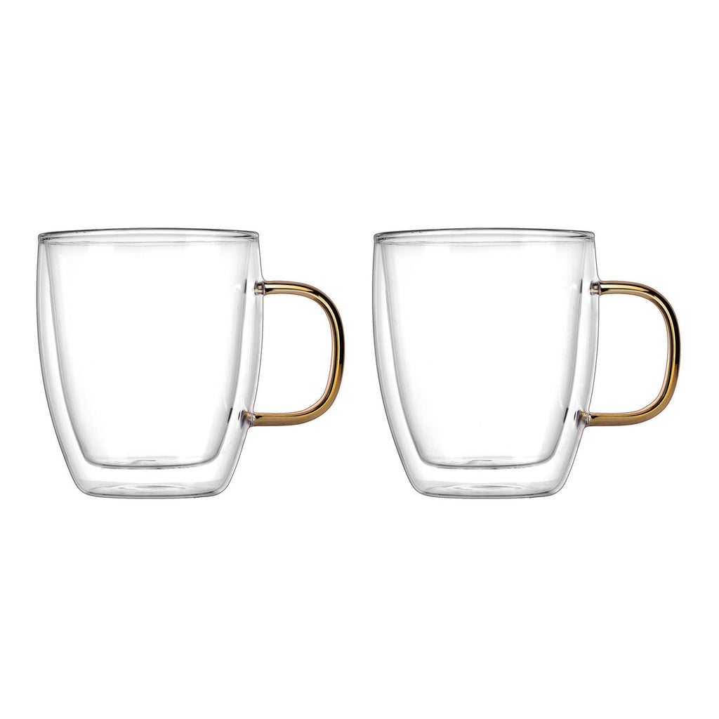 Coffee Double Wall Gold Handle Mug, Set of 2 godinger