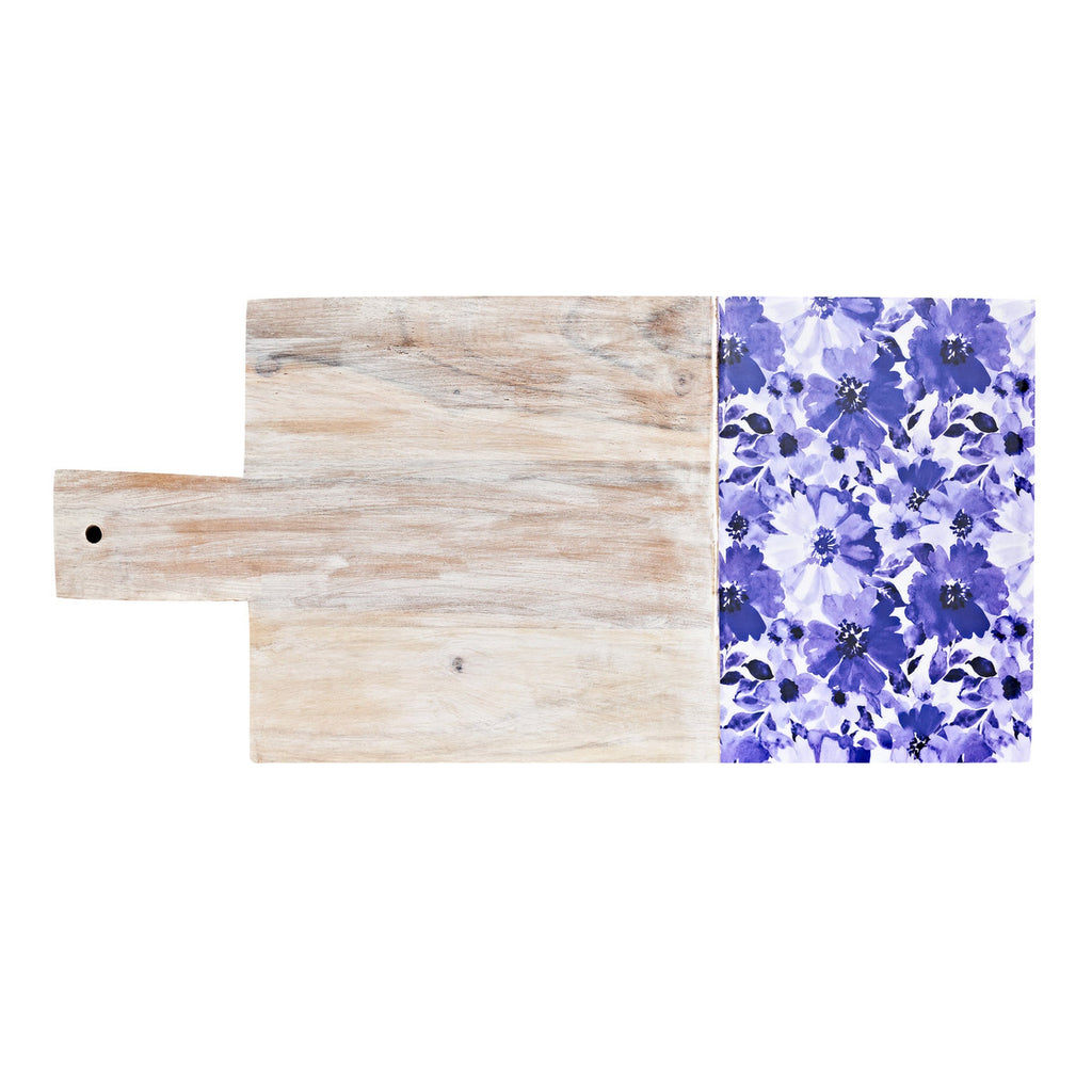 Claro Blue & Whitewash Floral Wood and Enamel Cutting Board godinger