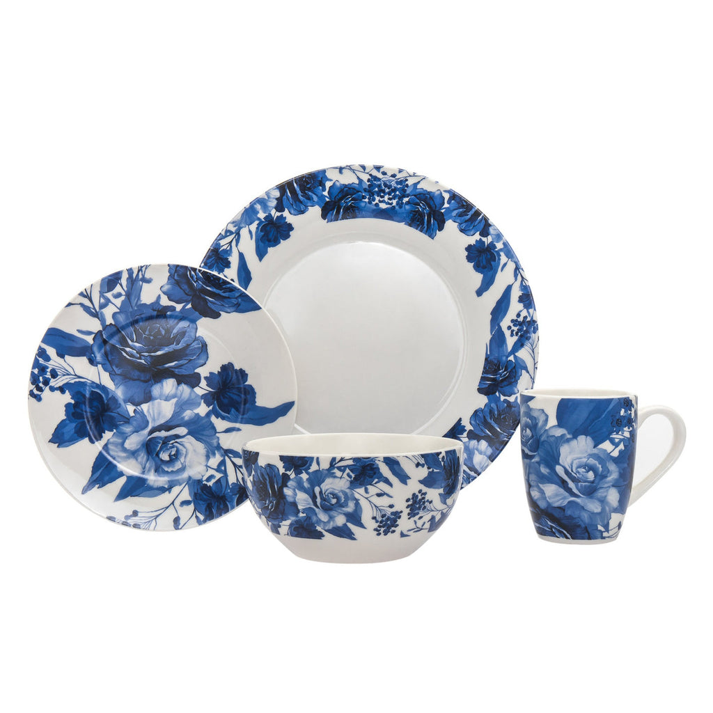 Bluetiful Florale Porcelain 16 Piece Dinnerware Set, Service For 4 godinger