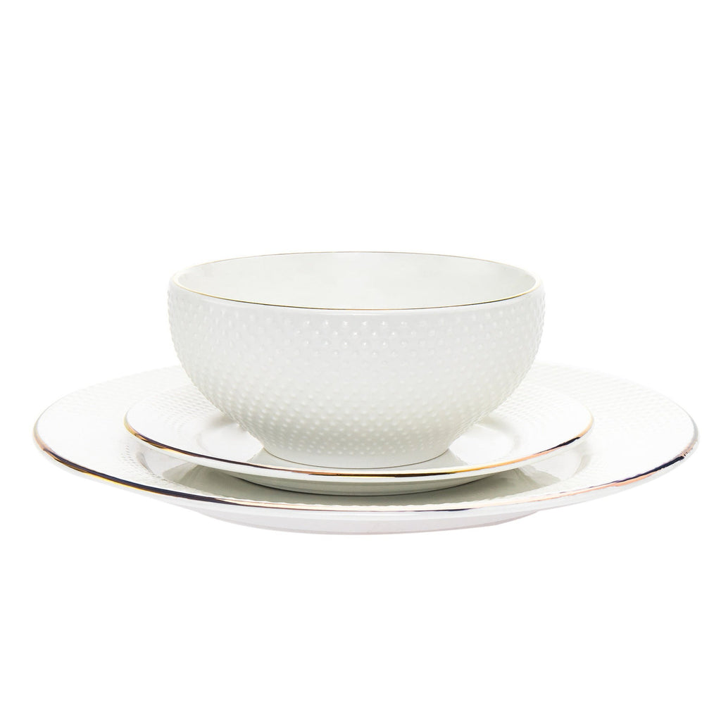 Pique Gold Rim Porcelain 18 Piece Dinnerware Set, Service For 6 godinger