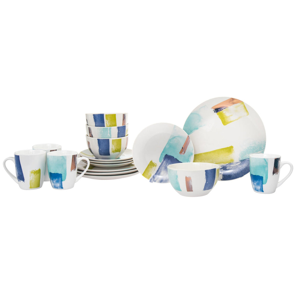 Brushstrokes Porcelain 16 Piece Dinnerware Set, Service For 4 godinger