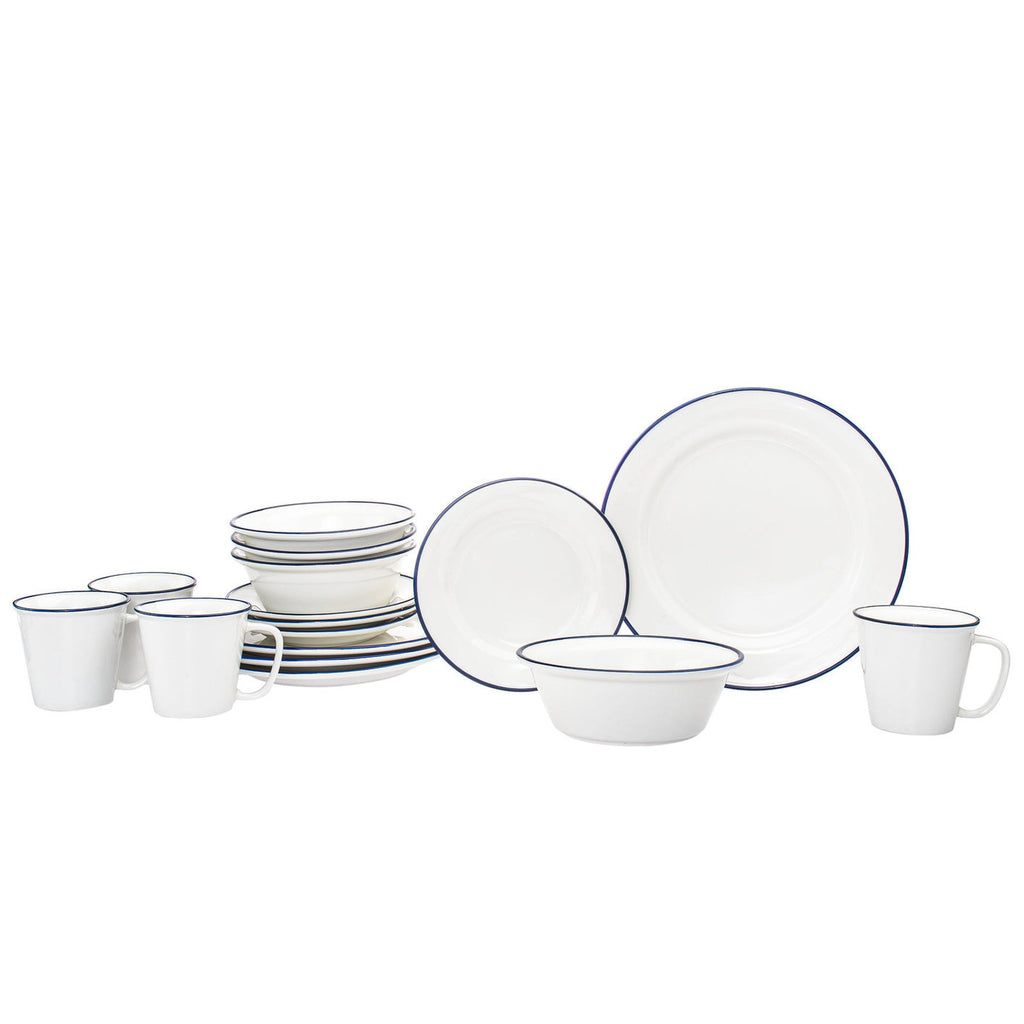 Bistro Blue Rim Porcelain 16 Piece Dinnerware Set, Service For 4 godinger