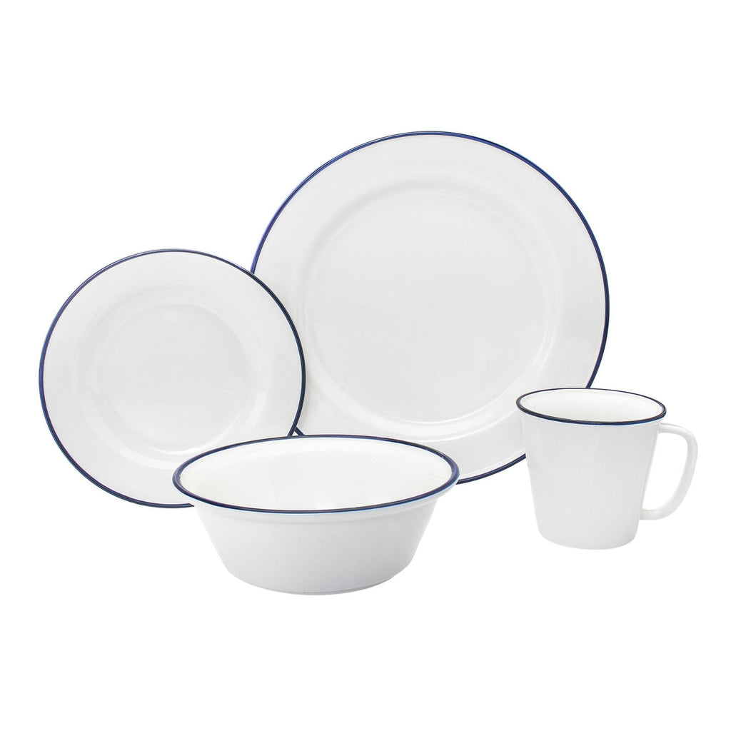 Bistro Blue Rim Porcelain 16 Piece Dinnerware Set, Service For 4 godinger