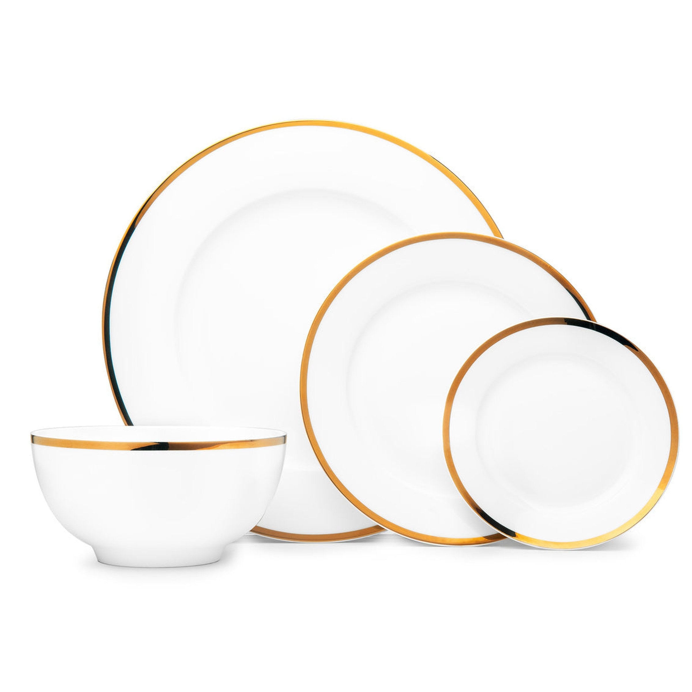 Bone China Dinnerware, 20PC Set, Service for 4, Double Gold Rim