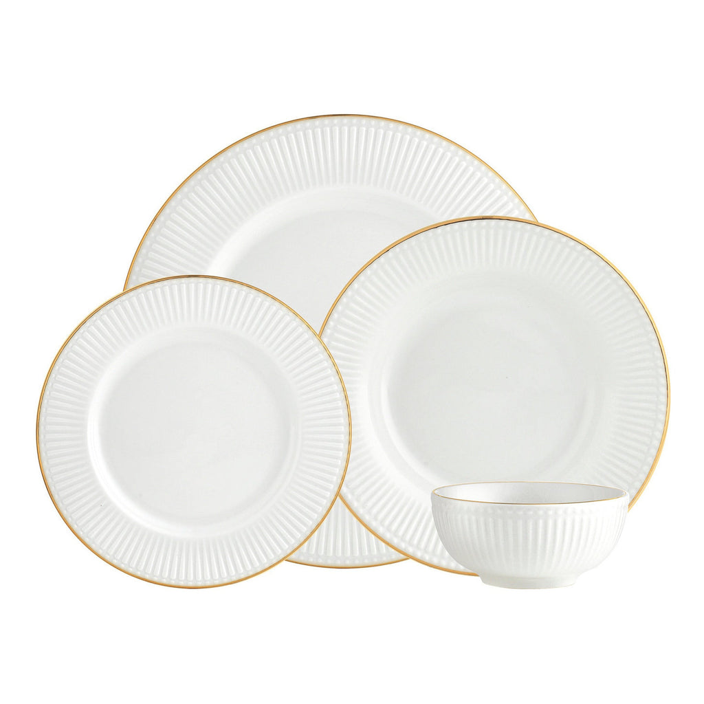 Republique Porcelain Gold Rim 16 Piece Dinnerware Set, Service For 4 godinger