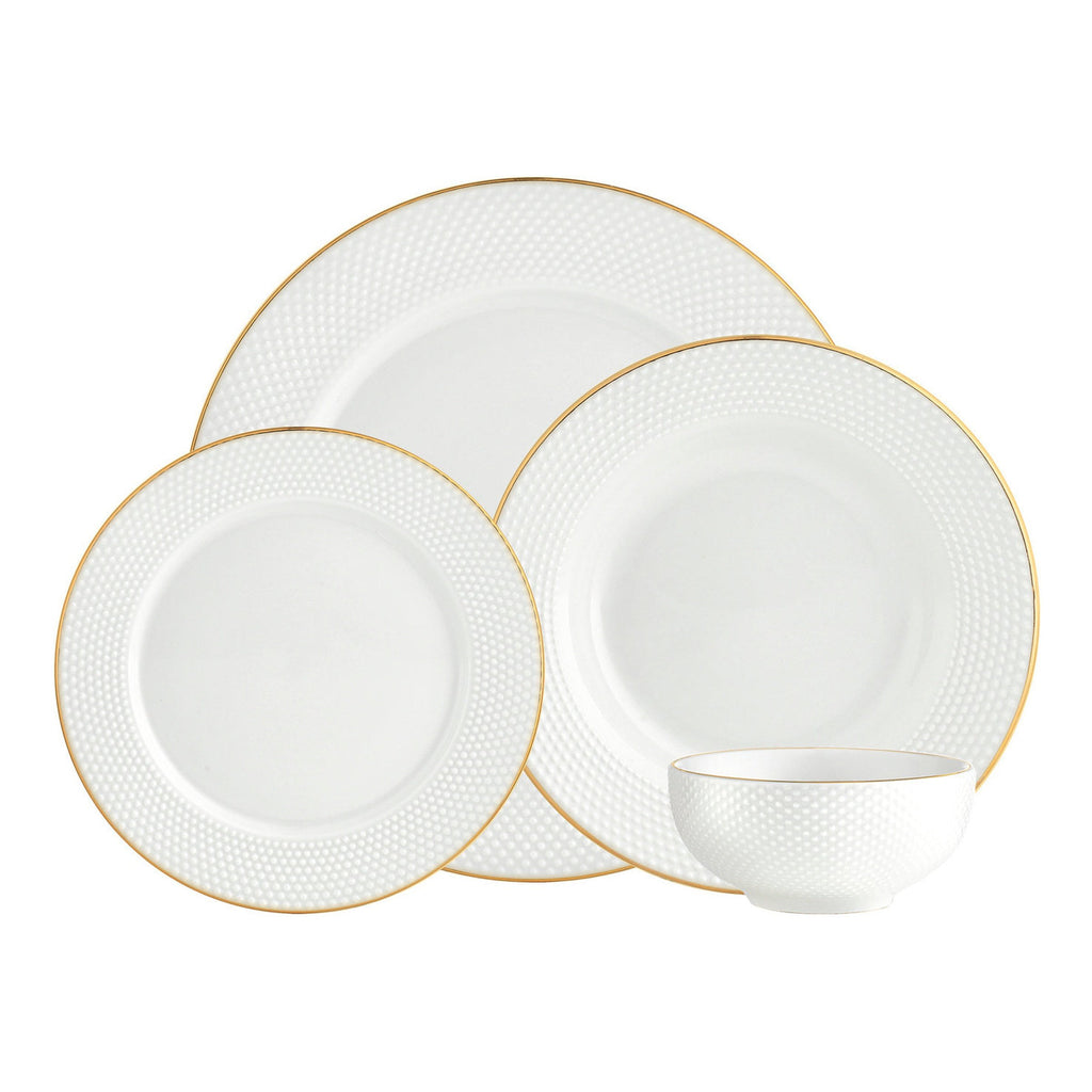 Pique Porcelain Gold Rim 16 Piece Dinnerware Set, Service For 4 godinger