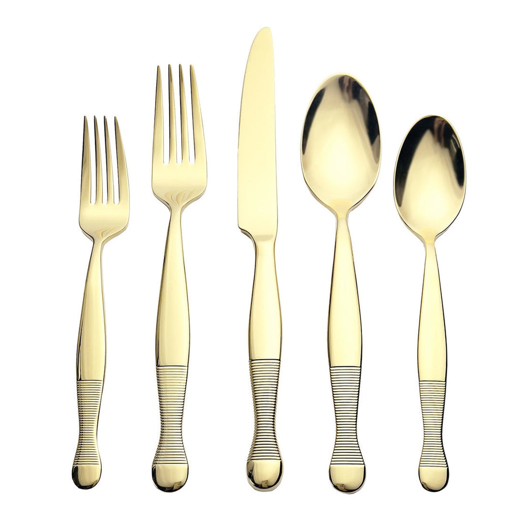 Corset Mirrored Champagne Gold 18/10 Stainless Steel 20 Piece Flatware Set, Service For 4 godinger