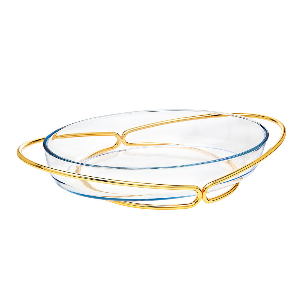Infinity Gold Oval Glass Serving Bowl godinger