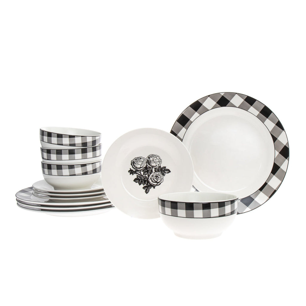 Damier Porcelain 12 Piece Dinnerware Set, Service For 4 godinger