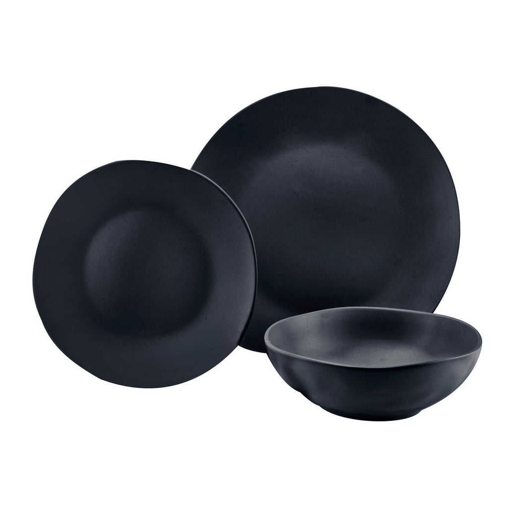 Aspero Black Stoneware 12 Piece Dinnerware Set, Service For 4 godinger