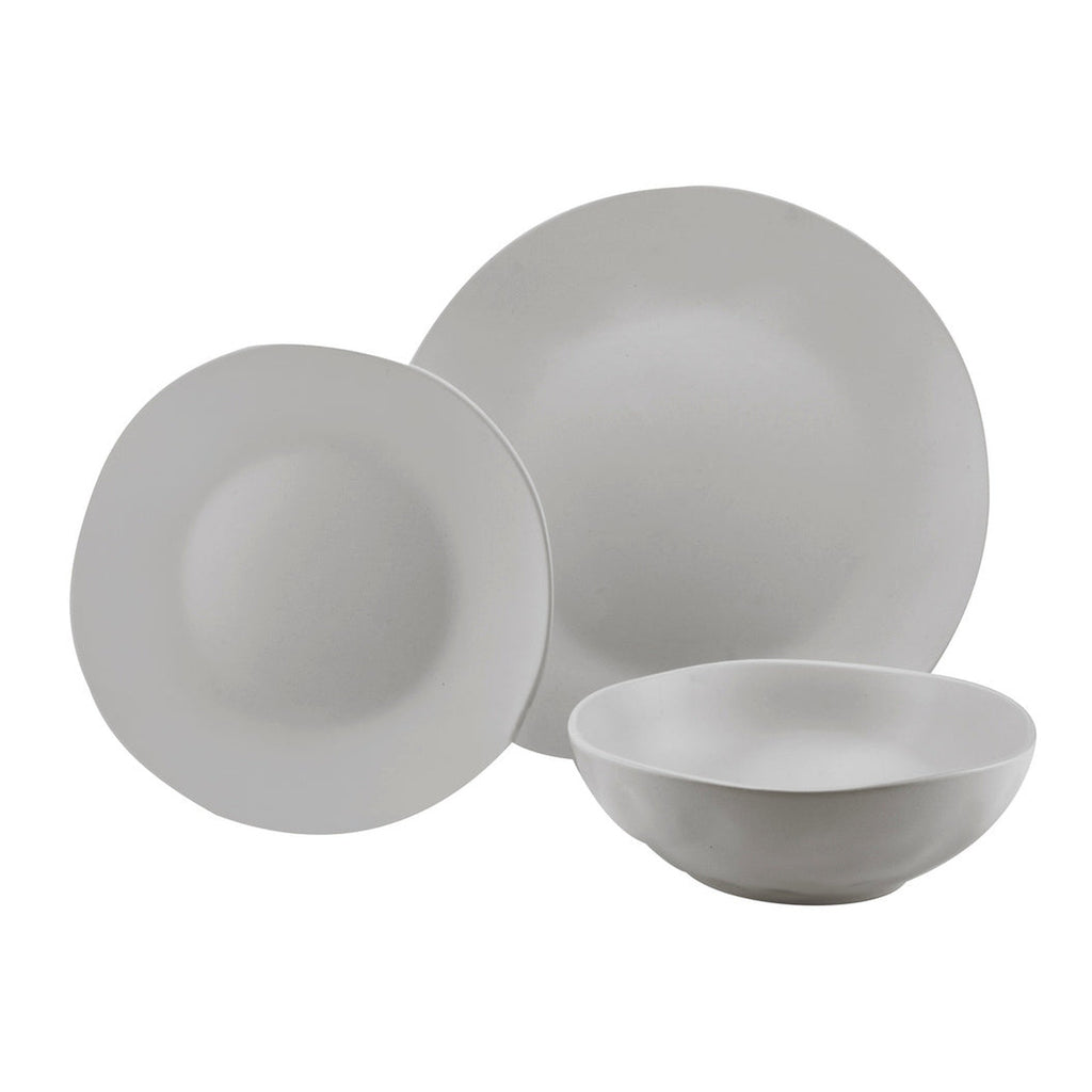 Aspero White Stoneware 12 Piece Dinnerware Set, Service For 4 godinger