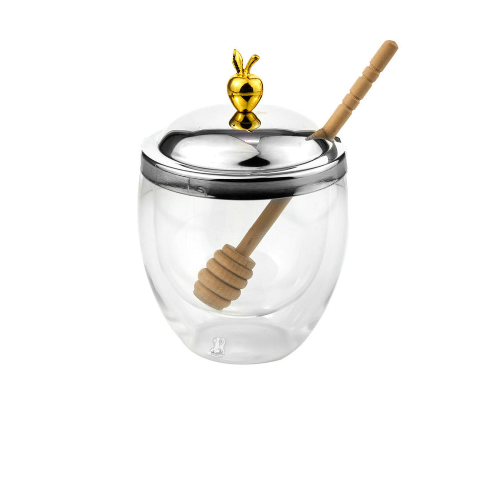 Apple Double Walled Honey Jar with Honey Dipper godinger