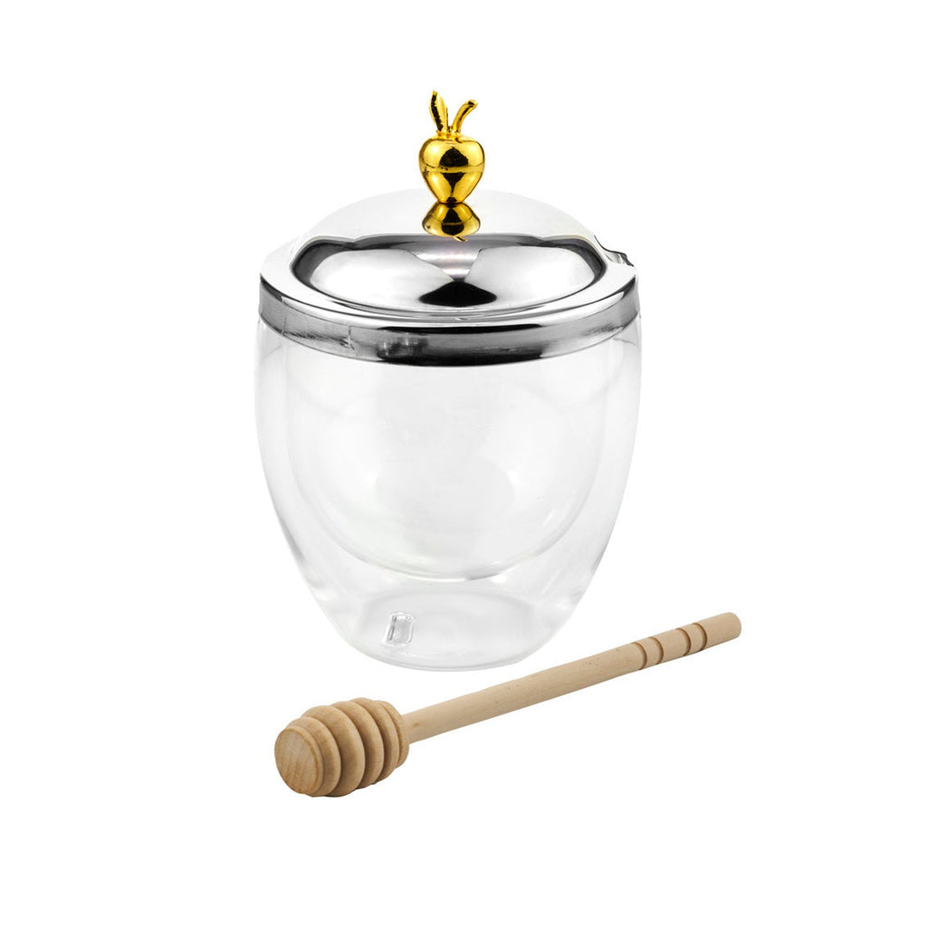 Apple Double Walled Honey Jar with Honey Dipper Godinger All Kitchen, Honey, Honey & Jam Jars, Honey Jar, Jam, Jam Jar, Judaica, Stainless Steel