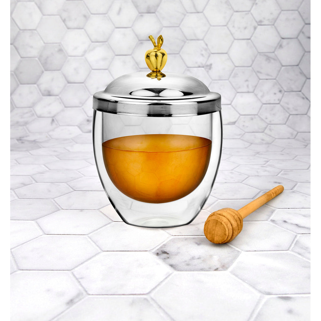 Apple Double Walled Honey Jar with Honey Dipper Godinger All Kitchen, Honey, Honey & Jam Jars, Honey Jar, Jam, Jam Jar, Judaica, Stainless Steel