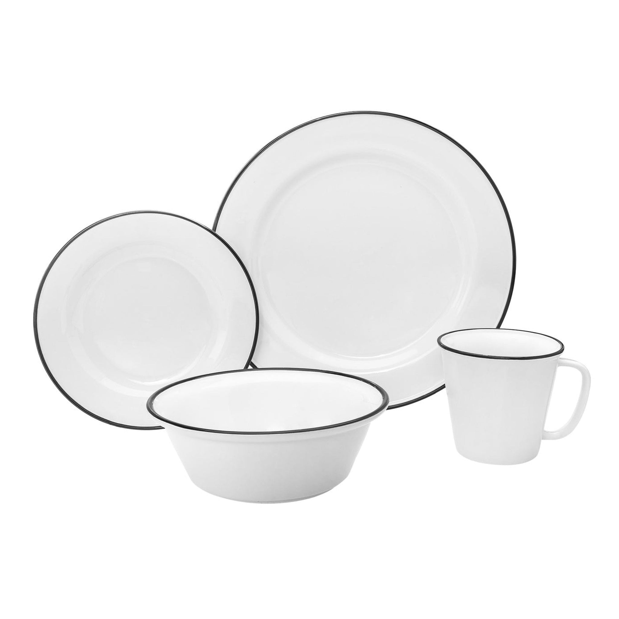 Bistro Black Rim Porcelain 16 Piece Dinnerware Set, Service For