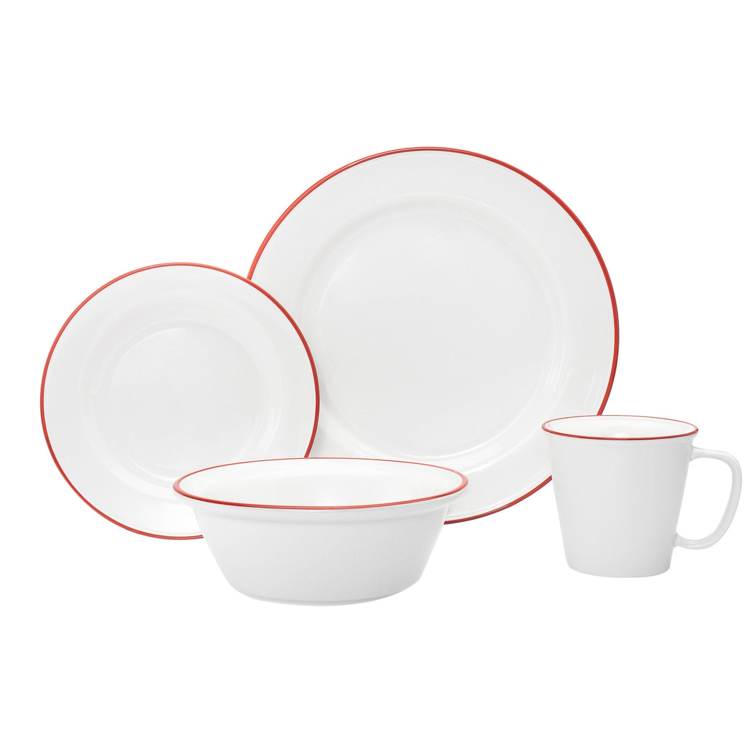 Bistro Red Rim Porcelain 16 Piece Dinnerware Set, Service For