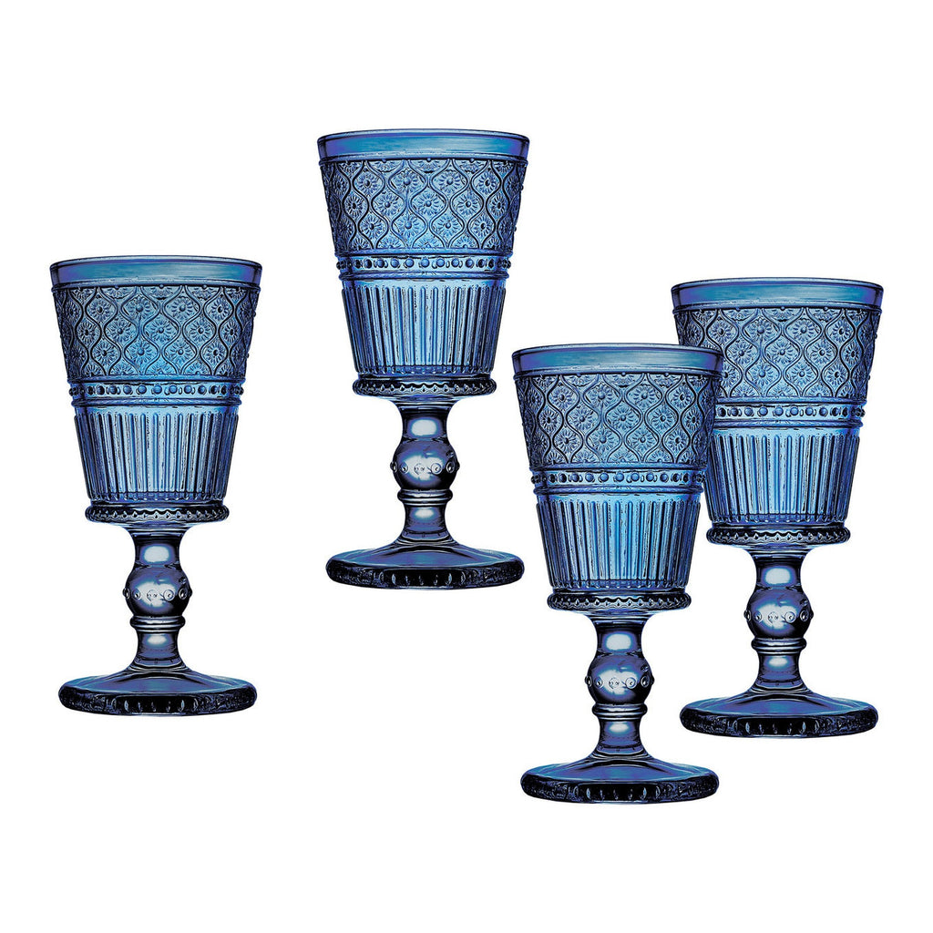 Claro Blue Goblet, Set of 4 Godinger All Barware, All Glassware, All Glassware & Barware, Blue, Blue Claro, Champagne, Claro, Claro Goblet, Claro Goblet Set, Embossed, Wine, Wine & Champagne