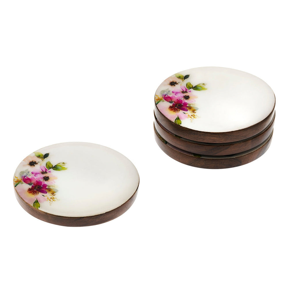 Claro Walnut Pink Floral Coaster Set Godinger All Glassware, All Glassware & Barware, Claro, Coaster Set, Coasters, Glassware, Glassware & Barware, Wood