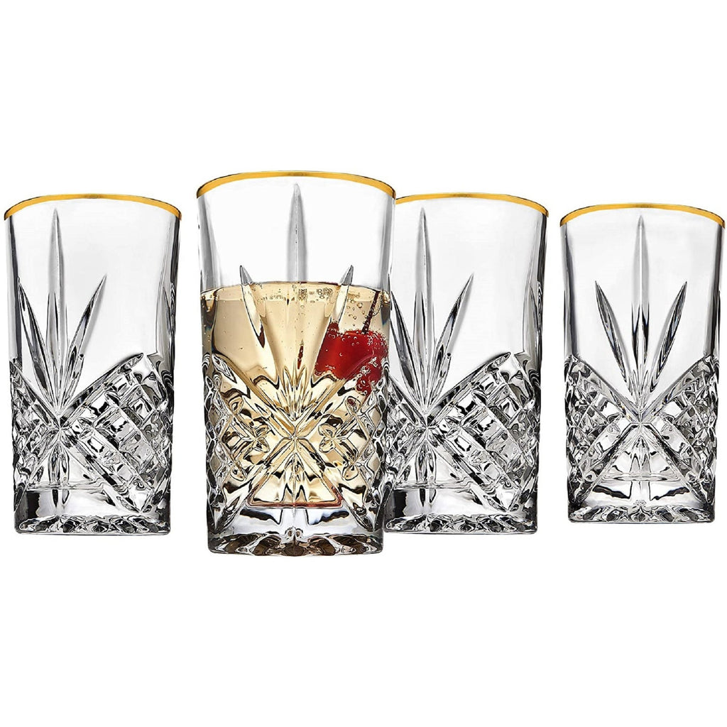 Dublin Crystal Gold Rim Highball, Set of 4 Godinger All Glassware, All Glassware & Barware, Cut Crystal, DOF & Highball, Dublin, Dublin Glassware, Highball