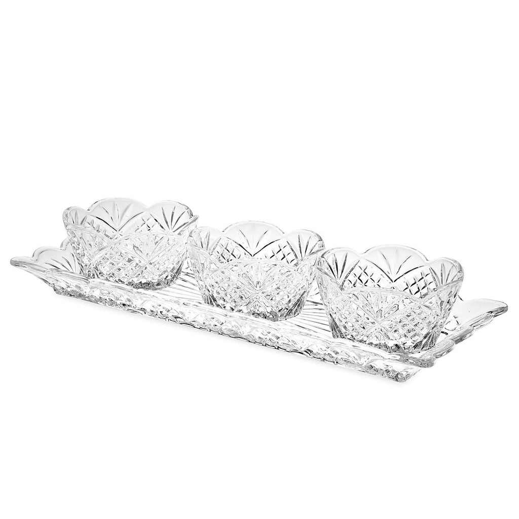 Dublin Crystal Relish Server, 4 Piece Set Godinger All Judaica, Dublin, Judaica, Relish Dish