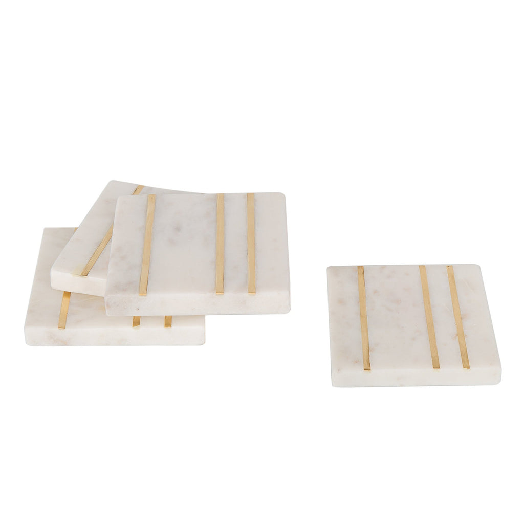 Marble Square Inlay Coaster Set Godinger All Barware, All Glassware, All Glassware & Barware, Brass, Coaster Set, Coasters, Marble, Marble Coaster, Square Coaster