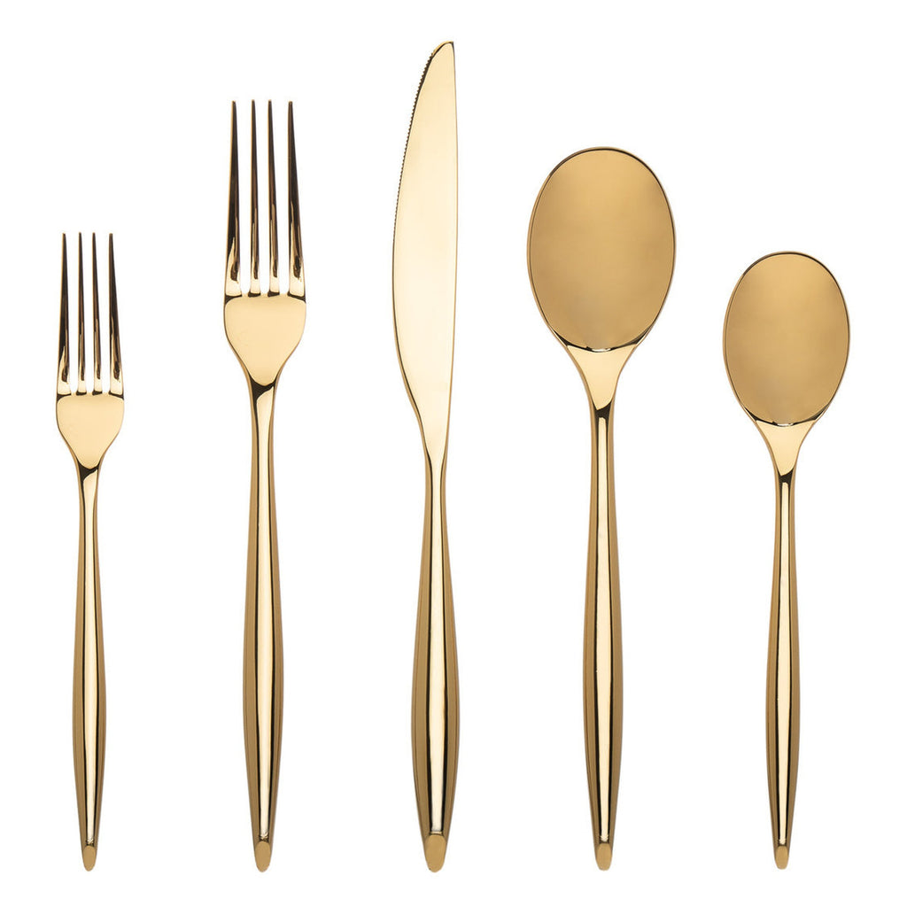 Milano Mirrored Gold 18/10 Stainless Steel 20 Piece Flatware Set, Service For 4 Godinger 18/10 Stainless Steel, 18/10 Stainless Steel Flatware, 20 Piece Set, All Flatware & Serveware, Flatware Set, Flatware Sets, Milano, Service For 4, Tableware