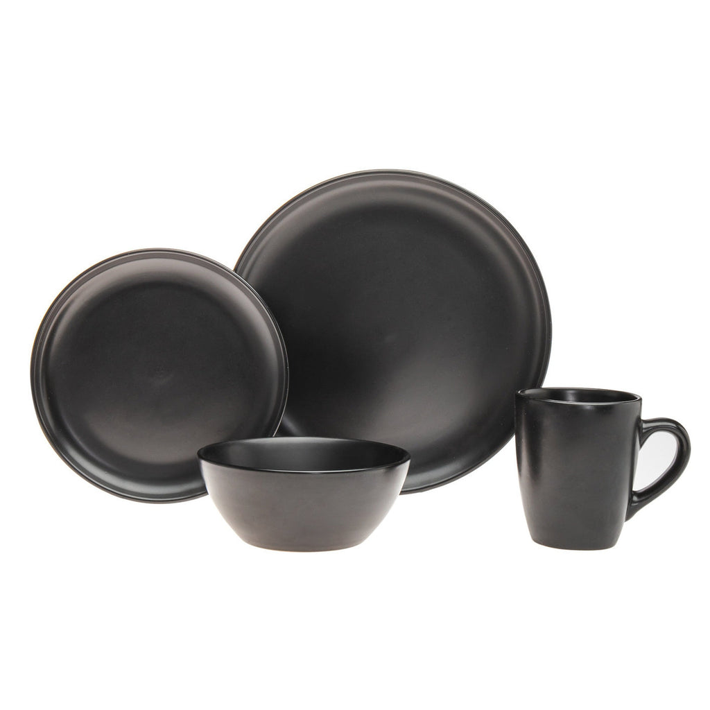 Noire Stoneware 16 Piece Dinnerware Set, Service For 4 Godinger 16 Piece Dinnerware, 16 Piece Dinnerware Set, 16 Piece Set, Black, Black Dinnerware, Dinnerware, Dinnerware Set, Everyday Dinnerware, Porcelain Dinnerware, Porcelain Dinnerware Set, Service For 4