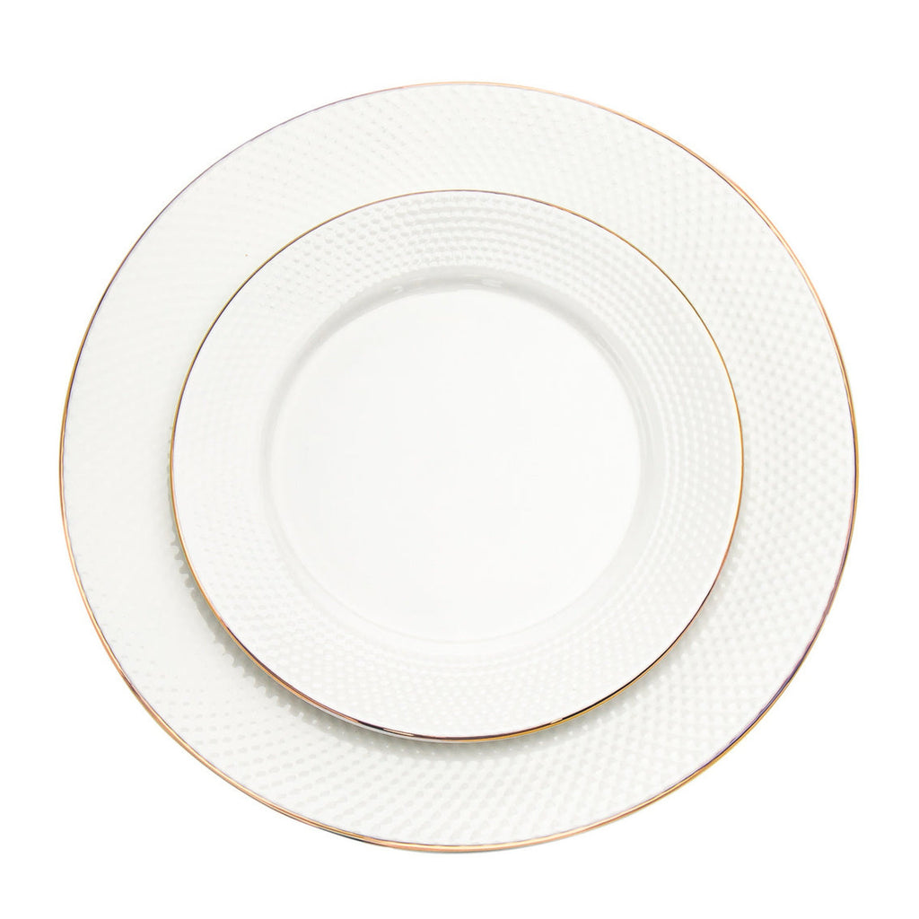 Pique Gold Rim Porcelain 18 Piece Dinnerware Set, Service For 6 Godinger 18 Piece Dinnerware, 18 Piece Dinnerware Set, 18 Piece Set, All Dining, Fine Dinnerware, Gold, Gold Rim, Porcelain, Porcelain Dinnerware, Porcelain Dinnerware Set, Service For 6, White, White Dinnerware, White Porcelain