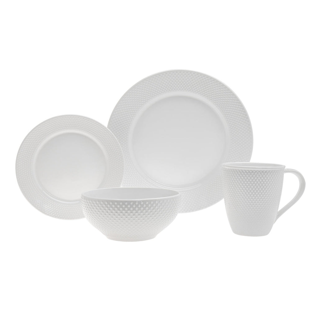 Pique Plain Porcelain 16 Piece Dinnerware Set, Service for 4 godinger