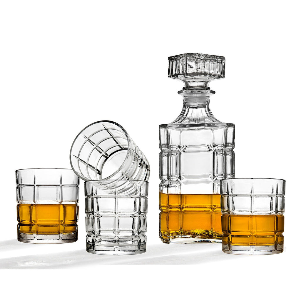 Radius 5 Piece Whiskey Decanter Set Godinger All Barware, All Glassware, All Glassware & Barware, Barware, Crystal, Cut Crystal, Decanter, Decanter & Decanter Sets, Decanter Sets, DOF, Drinkware, Entertaining, Glassware, Radius, Whiskey Glass