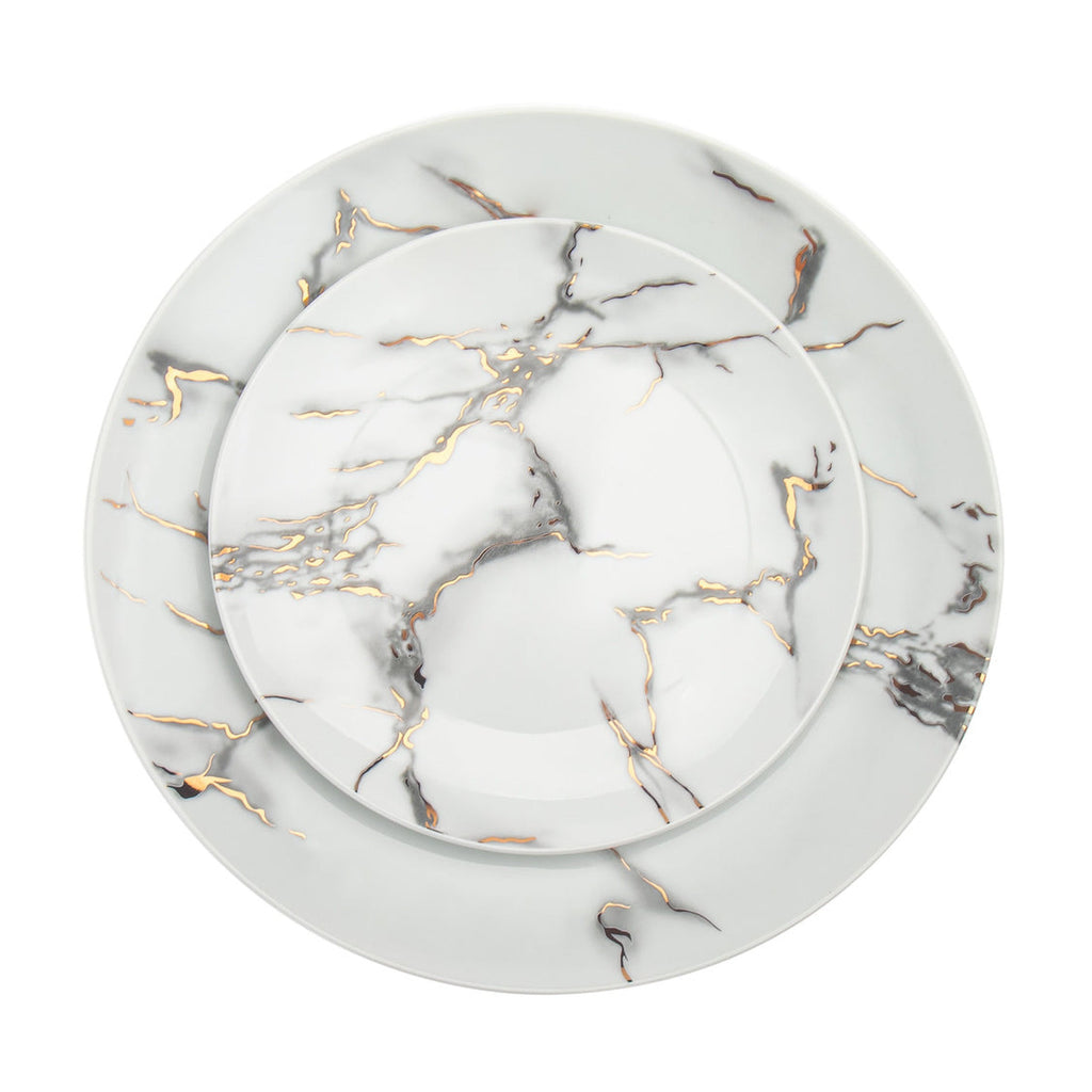 Rayo Marble Porcelain 16 Piece Dinnerware Set, Service For 4 Godinger 16 Piece Dinnerware, 16 Piece Dinnerware Set, 16 Piece Set, Dinnerware, Dinnerware Set, Everyday Dinnerware, Gold, Grey, Porcelain, Porcelain Dinnerware, Porcelain Dinnerware Set, Service For 4, White, White Dinnerware