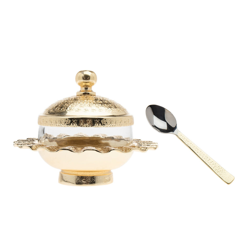 Ripple Gold Jam Jar with Spoon Godinger All Judaica, All Kitchen, Honey, Honey & Jam Jars, Honey Jar, Jam, Jam Jar, Judaica, Stainless Steel