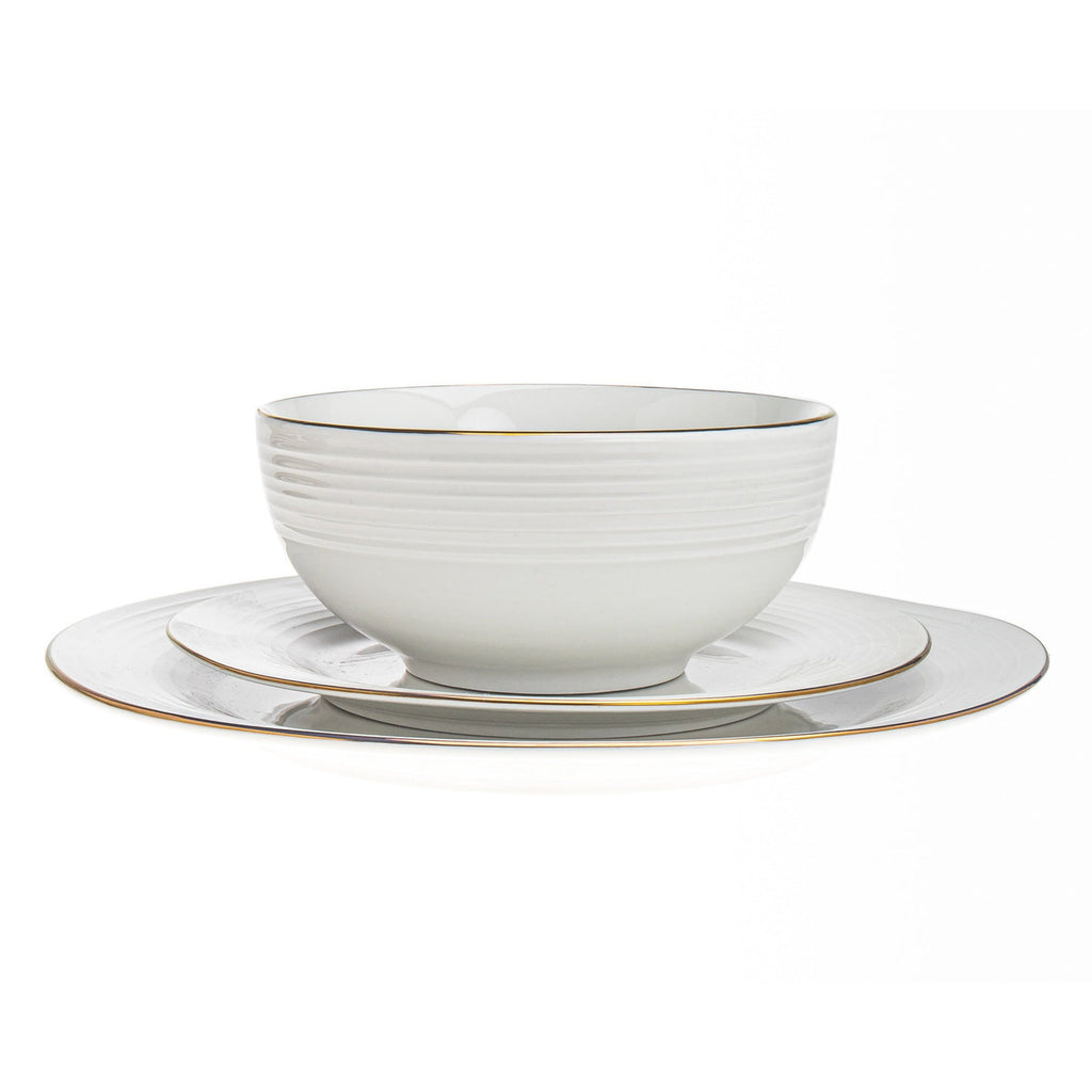 Saba Porcelain Gold Rim 18 Piece Dinnerware Set, Service For 6 Godinger 18 Piece Dinnerware Set, 18 Piece Set, All Dining, Dinnerware, Dinnerware Set, Fine Dinnerware, Gold Rim, Porcelain, Porcelain Dinnerware, Porcelain Dinnerware Set, Service For 6, White Porcelain