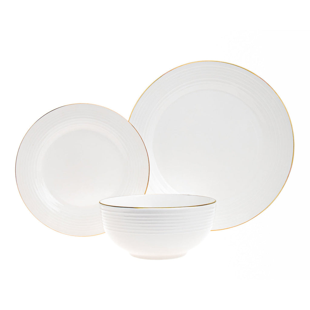 Saba Porcelain Gold Rim 18 Piece Dinnerware Set, Service For 6 Godinger 18 Piece Dinnerware Set, 18 Piece Set, All Dining, Dinnerware, Dinnerware Set, Fine Dinnerware, Gold Rim, Porcelain, Porcelain Dinnerware, Porcelain Dinnerware Set, Service For 6, White Porcelain