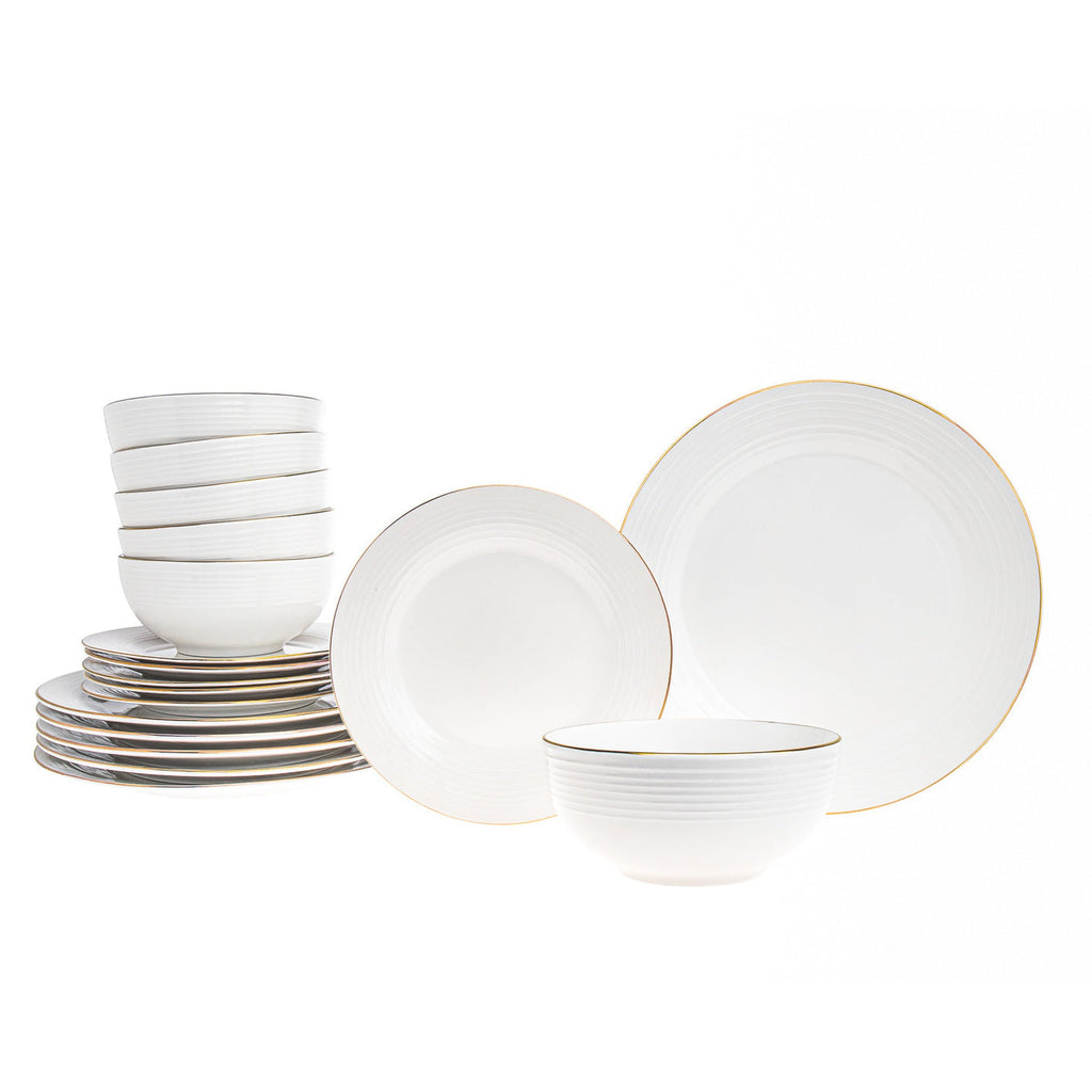 Saba Porcelain Gold Rim 18 Piece Dinnerware Set, Service For 6 Godinger 18 Piece Dinnerware Set, 18 Piece Set, All Dining, Dinnerware, Dinnerware Set, Fine Dinnerware, Gold Rim, Porcelain, Porcelain Dinnerware, Porcelain Dinnerware Set, Service For 6, White Porcelain