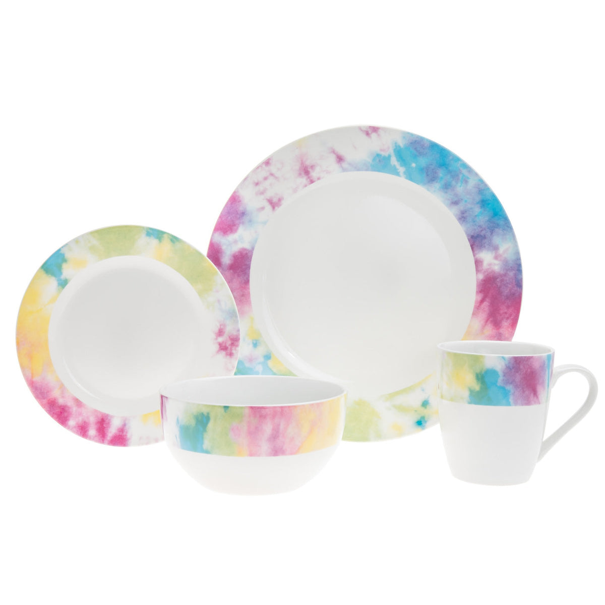 Tie Dye Multicolor Porcelain 16 Piece Dinnerware Set, Service For 4 ...