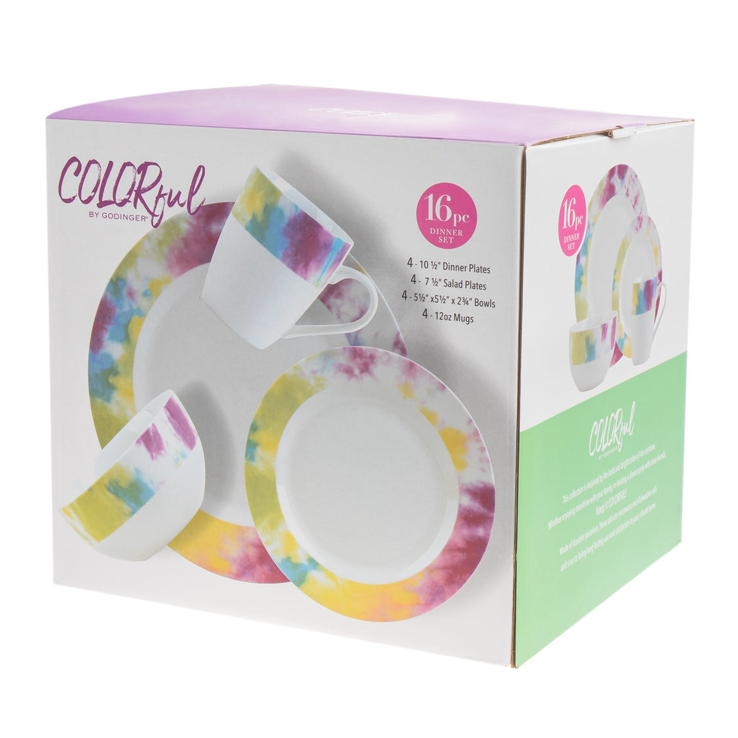 Tie Dye Multicolor Porcelain 16 Piece Dinnerware Set, Service For