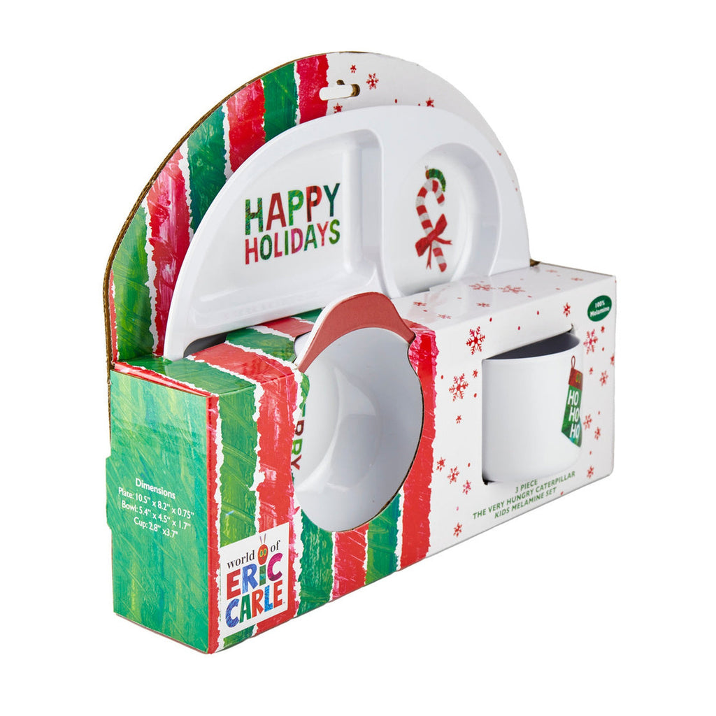The World of Eric Carle Holiday, The Very Hungry Caterpillar Happy Holidays Kids Melamine 3 Piece Set Godinger Eric Carle, Holiday, Kids, Melamine, The Very Hungry Caterpillar