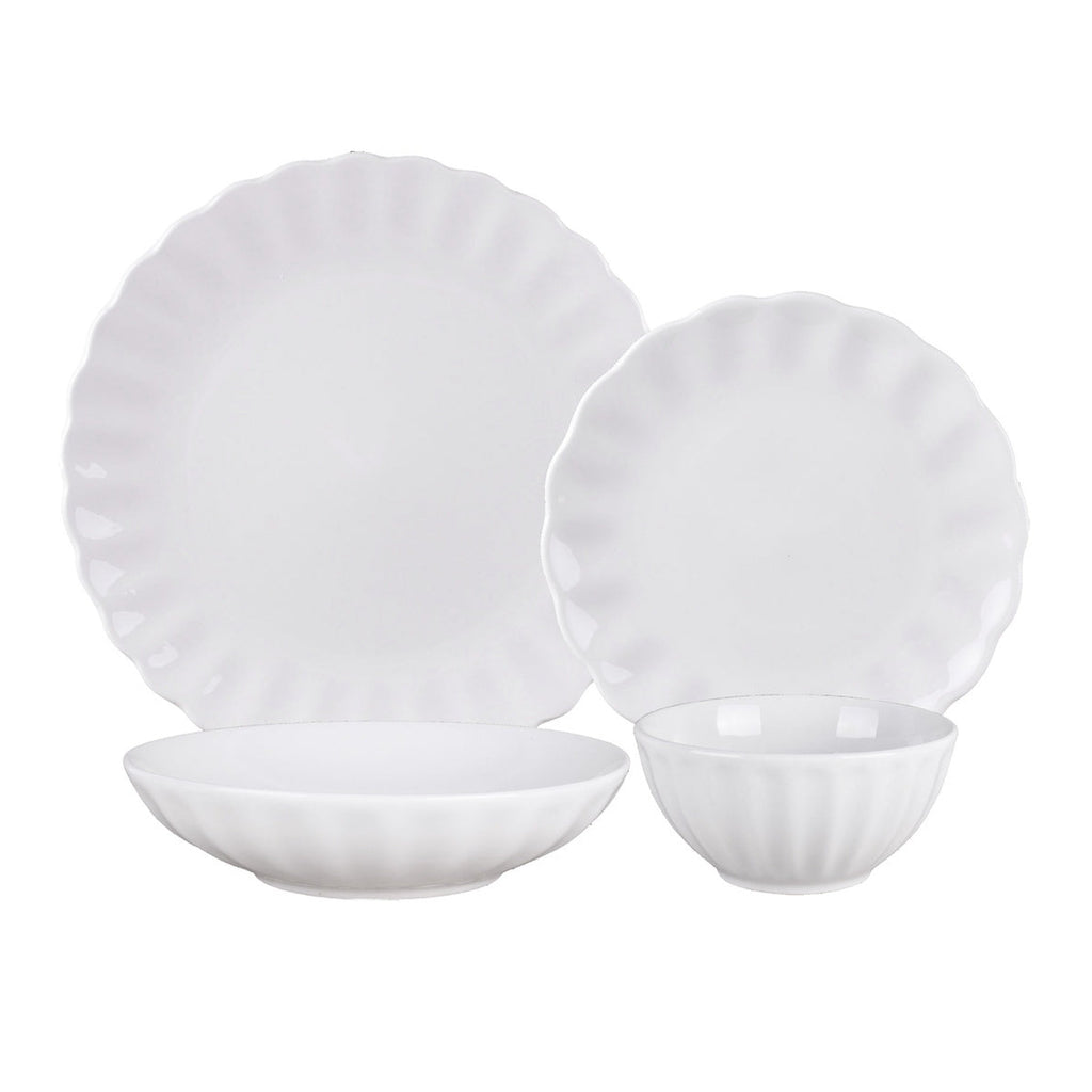 Viera Porcelain 16 Piece Dinnerware Set, Service for 4 Godinger 16 Piece Dinnerware, 16 Piece Dinnerware Set, 16 Piece Set, All Dining, Dinnerware, Dinnerware Set, Fine Dinnerware, Porcelain, Porcelain Dinnerware, Porcelain Dinnerware Set, Service For 4, White, White Dinnerware, White Porcelain